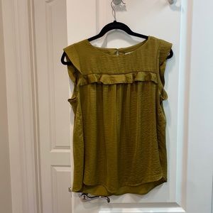 LOFT olive green ruffle sleeve top